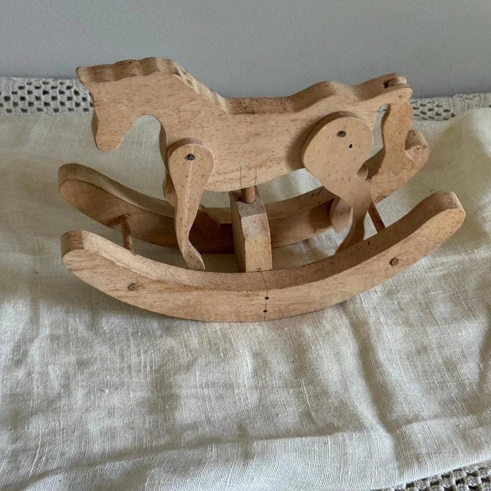 Vintage Handcrafted Wooden Rocking Horse Articulated Moving Legs Natural Wood